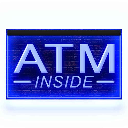 120049 ATM Inside 24 Hour Deposit Check Banking Display LED Light Neon Sign (12" X 8", Blue)