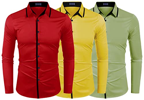 Image of Zombom Combo of Men's Cotton Blend Solid Regular Fit Casual Full Sleeves Shirts (Pack of 3)