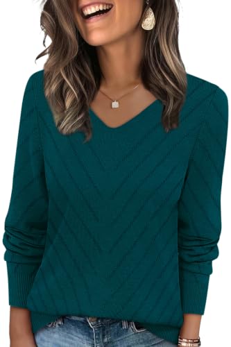 Image of WIHOLL Sweaters for Women V Neck Casual Knit Long Sleeve Tops Lightweight Pullover Clothes Fall Fashion Outfits 2026