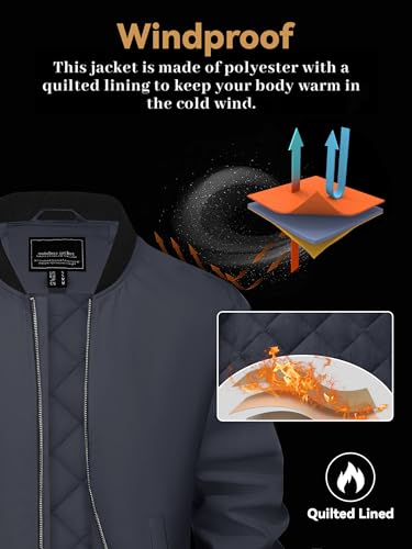 EKLENTSON Men's Bomber Jacket Thermal Quilted Lined Jacket Warm Winter Coats Full Zip Windbreaker Casual Jackets with Pockets3