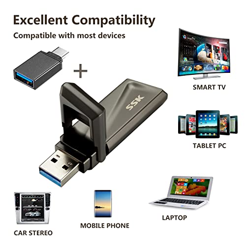 Ssk 128Gb Usb Ssd Solid State Flash Drive 550Mb/S Super-Fast Transfer Speed Usb 3.2 Gen2 Thumb(Jump) Drive Memory Stick + Usb C Adapter For Type-C Smartphone, Laptop, Macbook/Pro/Air And More #TOP4