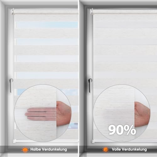 Sekey Doppelrollo Klemmfix ohne Bohren für Fenster, Doppelrollo 115 cm breit, Duo Rollo Jalousie Sonnenschutz, 115x150cm, Leinen – Ansicht 5