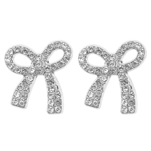2uds Pendientes Lazo Mujer, Brillantes Diamantes de Imitación Pendientes de Cinta Modernos Bow Earrings Delicados Minimalistas Joyas para Bodas Fiestas Vestidos Graduación Regalos Cumpleaños