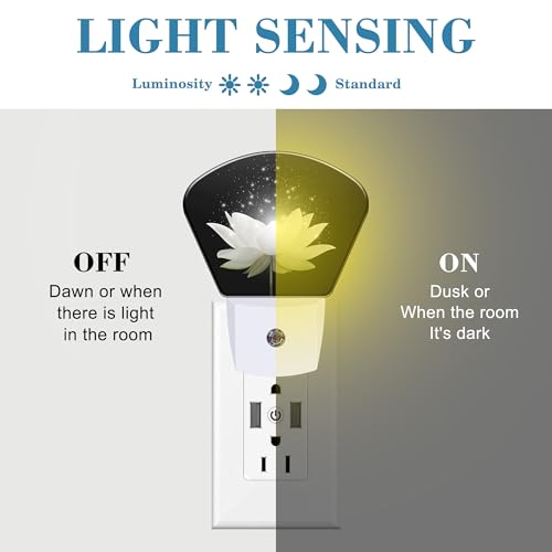 Image of Magic White Lotus Flower Night Light for Kids Girls Boys, Lotus Flower LED Night Light Plug into Wall with Dusk to Dawn Sensor for Room, Hallway, Kitchen, Bathroom, Stairs Decor