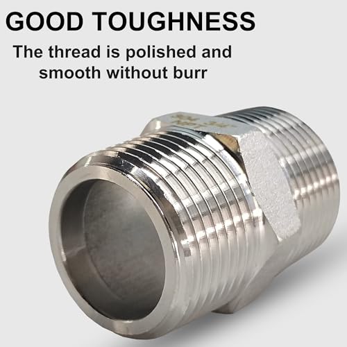 ZOUNI 5PCS Hex Nipple 1/2\" Male x 1/2\" Male Pipe Fittings, 304 Stainless Steel NPT 1/2 inch Male Threaded Pipe Adapter Fittings Equal Nipples Connectors, Male Straight Connector Pipe Fitting