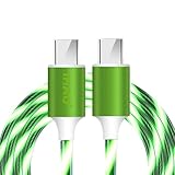 IHAO USB Type C to Type C PD 60W Fast Charging Cable Phone Charger High Data Speed Cool Light Up LED Current Flowing for All USB C Android and iOS Device-Green/39 Inches
