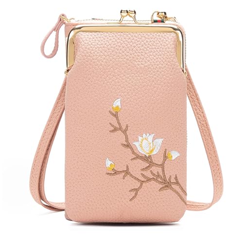 Indefinitet/Declrationun Women Sling Cross-Body Wallet, with Mobile Cell Phone Holder, Embroidered Leather Crossbody Purse