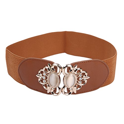 Premium Medallion Rhinestones Buckle Wide Elastic Stretch Waist Belt Waistband3