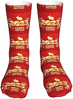 883 Compression Socks Year Of The Rabbit Happy New Year 2023 Crew Socks Breathable Athletic Socks Non Slip Sports Socks For Walking Jogging Hiking 40cm