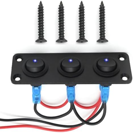MDEOOSKY 12V 3 Gang Rocker Toggle Switch with Metal Panel, 20A DC ON/Off SPST Illuminated Switch for Car Boat Marine Applications with Blue Light