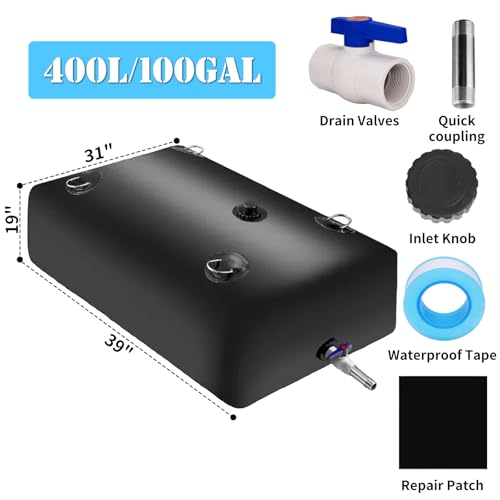 Image of Water Storage Bladder, 100Gal /400 L RV Water Tank, Portable Large Capacity Water Bag, Thickened 0.9 mm Heavy Duty Foldable Reservoir for Camping Garden Outdoor RV Emergency Water