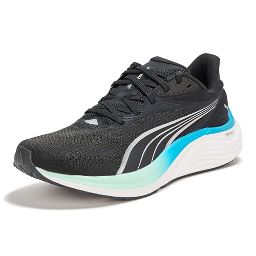 PUMA Men's Electrify Nitro Running Shoes Sneaker, Black-Mint Melt-Speed Blue, 10