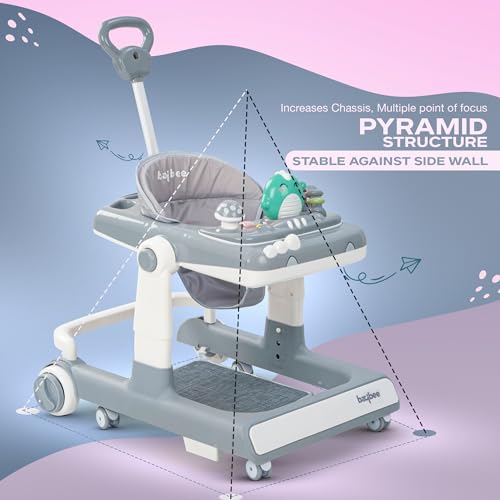Image of Baybee Baby Walker for Kids with Height Adjustable & Tray, Activity Walker for Baby with Musical Toy Bar (Flix Grey)