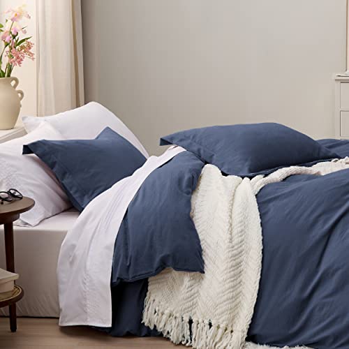 Image of Bedsure Navy Blue Duvet Cover Queen Size Only - Prewashed Cotton-Like Polyester Extra Soft All Season Bedding, Includes 1 Duvet Cover 90x90 Inches with Zipper Closure, Comforter Not Included