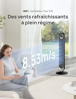 Dreo Ventilateur Colonne Silencieux, Puissant Vitesse 8,53 m/s, Ventilateurs Tour de 106cm avec Télécommande, 9 Vitesses, 4 Modes, Minuterie 12H, Oscillant à 90° pour Grande Chambre
