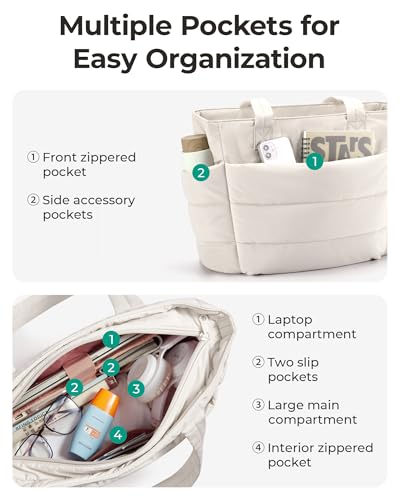 Image of BAGSMART Tote Bag for Women, Lightweight Puffy Tote Bag with Compartments Shoulder Bag Handbag for Travel, Work, Gym | Lightweight