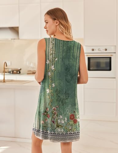 Image of Ekouaer Nightgowns for Women Sleeveless Sleep Shirt Tank Night Gown V Neck Chemise Pleated Night Shirt Soft Sleep Dress