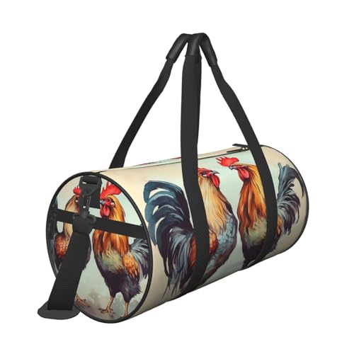 Rooster and hen Duffle Bag for Women Men Personal Item Travel Bags Canvas Weekender Overnight Bag Lightweight Sports Tote Gym Bags Carry On Luggage Bag3