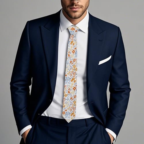 Image of Cotton Floral Ties for Men 2.76 inch Men's Skinny Tie Linen Flower Printed Neck Tie for Wedding Dating Party