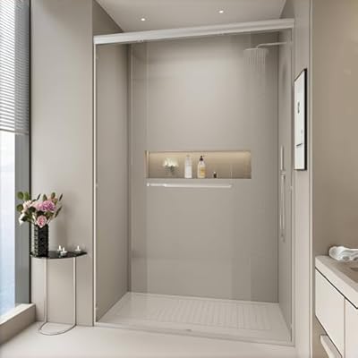 Double Sliding Shower Door, 44" - 48" W x 72" H Semi-Frameless Glass Shower Door with 1/4" Clear SGCC Tempered Glass, Easy to Install & Easy to Clean, Brushed Nickel