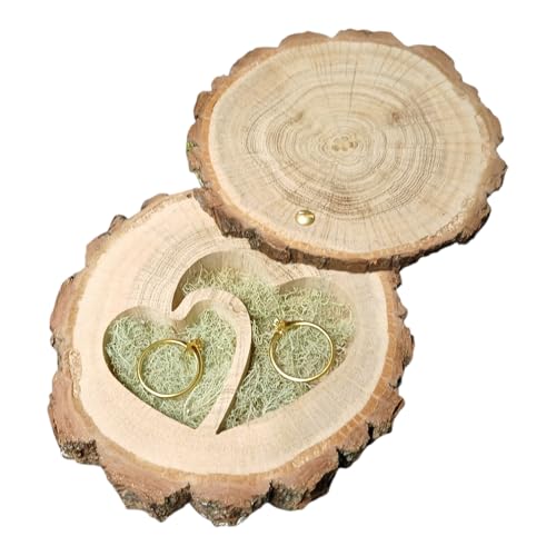 Wood Art Design Boîte à Alliances en Bois de Chêne massif, Double Compartiment en forme de Cœur, Porte-Alliances Artisanal pour Mariage, coussin à...