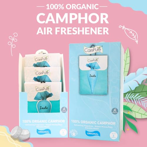 Image of CamPure Camphor Insta Pouch Pack Of 3-100% Organic | Air Freshener For Car, Wardrobe, Office Cabin's, Drawers, Travel Bag & Bathroom