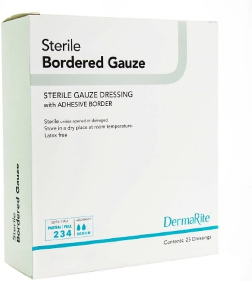 Dermarite Industries Sterile Bordered Gauze Dressing, 4x5, 25 Count