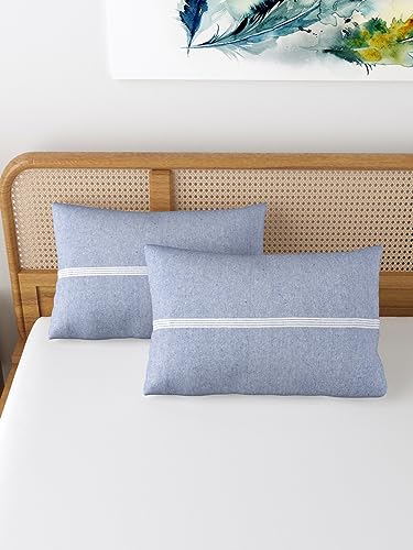 Image of 180 TC Pillow Cover Set of 2 | Pillow Cover Cotton 100% | Pillow Cover Set of 2 King Size | Wrinkle Free & Fade Resistance | Striped Pattern | Standard Size | All Season Use (Light Blue)