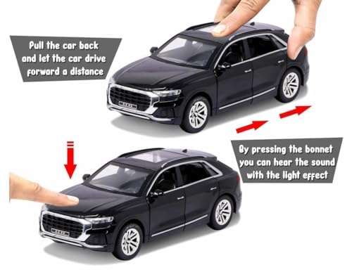 Image of SPITEN Diecast 1:32 Audi Q8 Toy Car Scale Model,Pull Back Vehicles Alloy Simulation Supercar with Lights and Sound Also for Car Dashboard,Kids