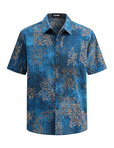 Floral Hawaiian Shirt for Men - Tropical Short Sleeve Button Down Shirts, Retro Cotton Casual Shirt for Summer