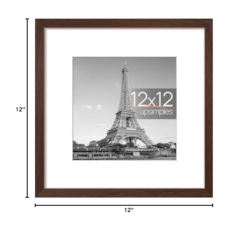 Image of upsimples 12x12 Picture Frame, Display Pictures 8x8 with Mat or 12 x 12 Without, Wall Hanging Square Frames, Brown, 1 Pack