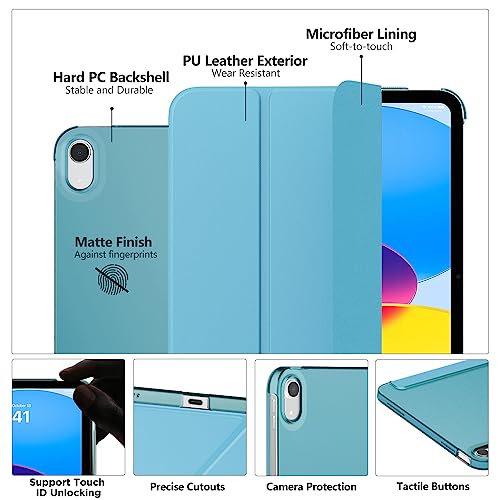 Image of MoKo for iPad (A16) 11th Generation Case 11 Inch 2025, iPad 10th Generation Case 10.9 Inch 2022, Slim Stand Hard PC Translucent Back Shell Smart Cover, Support Touch ID, Auto Wake /Sleep, Misty Blue | 2025