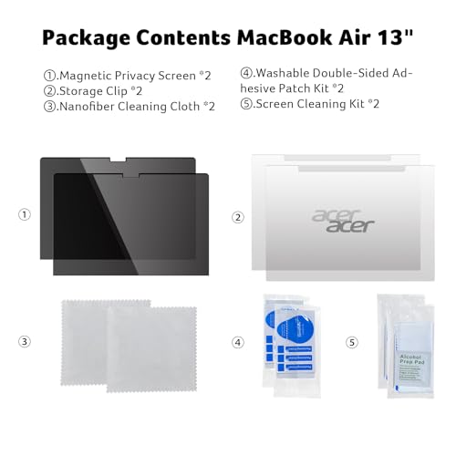 Acer [2 Pack Laptop Privacy Screen for MacBook Air 13 Inch (2022-2025 M1,M2,M3,M4), Eye Protection Anti Spy/Glare Blue Light Computer Monitor Privacy Filter, Dual-sided Magnetic & Removable - image 7