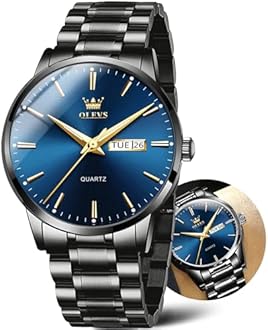 Day Date Watches Men,Black Steel Blue Men Watch,Big Face Men Watch,Luxury Men Watches,Black Steel Watch Man Waterproof,Luminous Men Watch,Male Watches,Men Dress Watch for Men,Classic Steel Wrisch