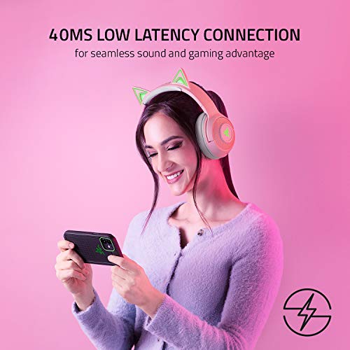 Image of Razer Kraken BT Kitty Edition: Bluetooth 5.0-40ms Low Latency Connection - Custom-Tuned 40mm Drivers - Beamforming Microphone - Powered Chroma - Quartz Pink