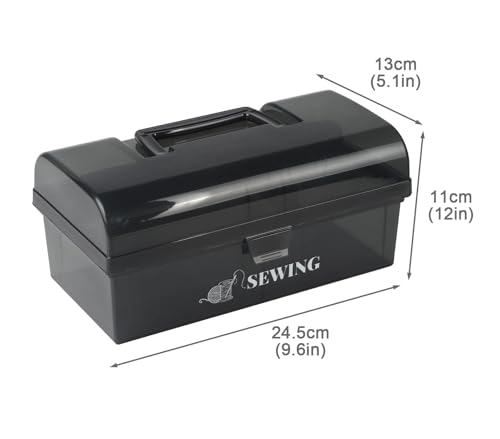 10in Sewing Box, 2 Tier Sewing Basket, Sewing Kit Storage Box Empty with Removable Tray for Folding Tool Box/Art & Crafts Case/Sewing Supplies Organizer/Medicine Box/Family First Aid Box