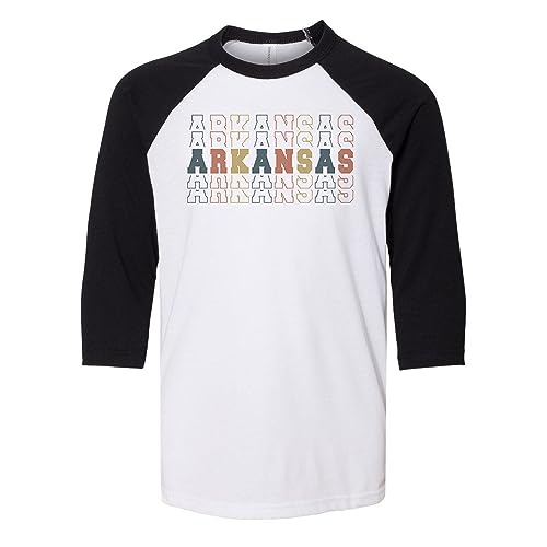 Stacked Arkansas Kids Three-Quarter Raglan Sleeve Baseball Shirt Youth Small White/Black