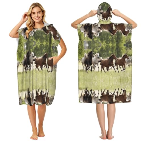 Peignoir léger en microfibre à capuche imprimé chevaux pour le surf - 2