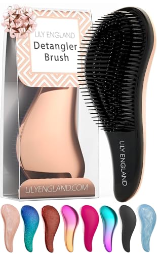 Lily England Detangle Hair Brush for Thick, Curly & Straight Hair - Detangling Hairbrush for Women, Kids & Toddlers with Flexible Bristles - Smooth Detangler for Wet & Dry Hair, Rose-Gold