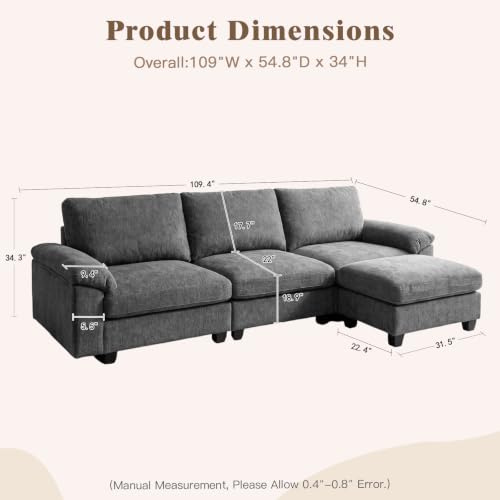 Image of Sectional Couches for Living Room, 109 inch L Shaped Cloud Sofa & Couch