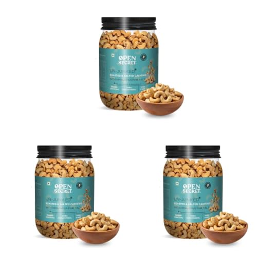 Image of Open Secret Premium Roasted and Salted Cashews | 1 kg | Dry Fruits, Kaju, Cashew 1kg, Cashew Nuts, Roasted Cashews, Freshly Roasted, Nutritious, Crunchy & Delicious Snacks (Pack of 3)