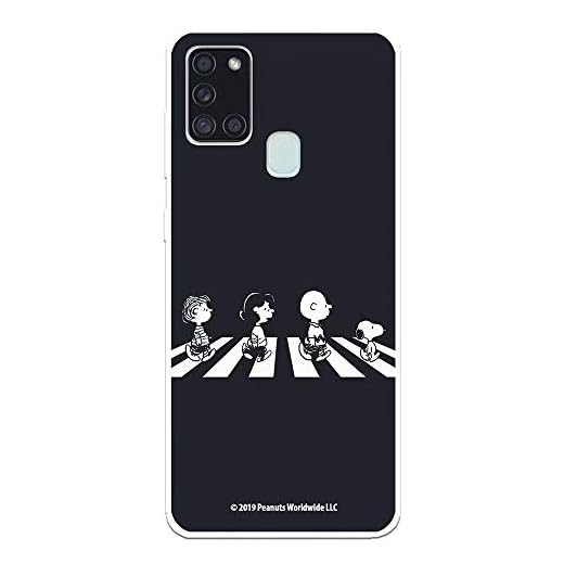 Funda para Samsung Galaxy A21S Oficial de Snoopy Personajes Beatles para Proteger tu móvil. Carcasa para Samsung de Silicona Flexible con Licencia Oficial de Peanuts.
