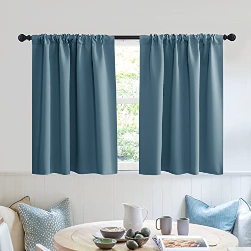 RYB HOME RV Curtains for Camper Windows - Soft Thermal Insulated Small Window Curtain Tiers for Cafe Kitchen Bedroom Basement Glass Door Window, W 42 x L 30 inches, Slate Blue, 2 Panels