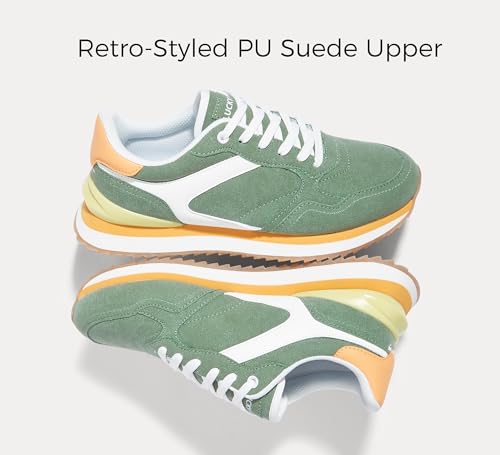 Image of LUCKY STEP Women's Platform Fashion Sneakers Suede Colorful Colorblock Stylish Retro Casual Neutral Tennis Running Footwear Walking Shoes
