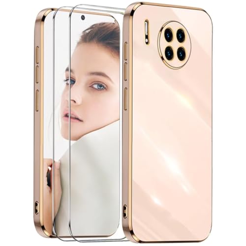 Cover per Huawei Nova 8i Honor 50 Lite con 2 Vetro Temperato Telaio Elettrolitico Custodia Protettiva in Morbido per Nova 8i 50 Lite-rosa silicone tpu