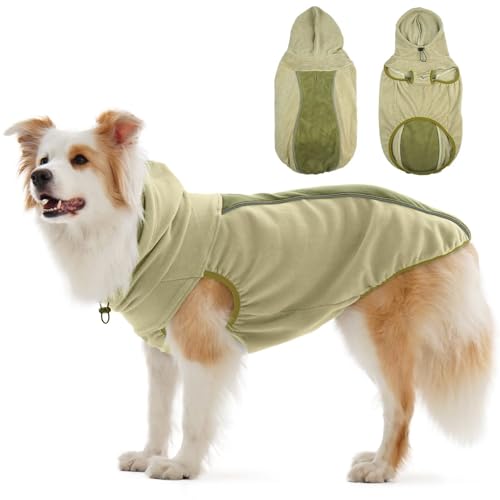 IECOii Manteau d'hiver chaud et coupe-vent pour chien, taille XL, réfléchissante, sans manches, réglable, en polaire, mince avec trou pour laisse, manteau d'hiver pour chien de grande taille, vert