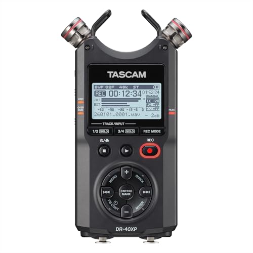 Image of TASCAM DR-40XP 4-Channel 32-Bit Float Portable Handheld Field Recorder and USB-C Audio Interface - With 2 XLR /TRS Inputs and Adjustable Mics for Music, Audio for Video and Interviews