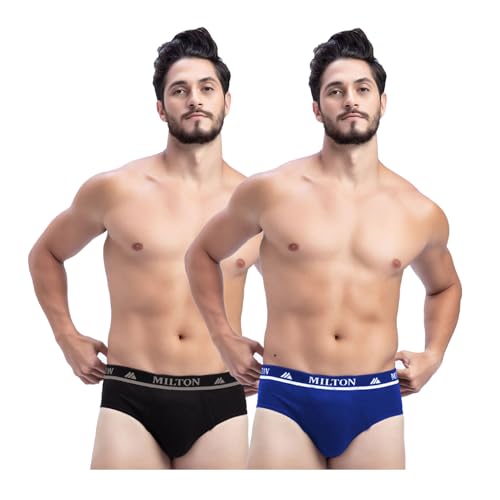 Image of Milton Mens Pure Cotton Solid Briefs|Soft Breathable Underwear for Men|Outer Elastic Comfort Fit Waistband|Skin-Friendly Essentials|Multi-Color, Color Name May Vary as per Availability|Pack of 2