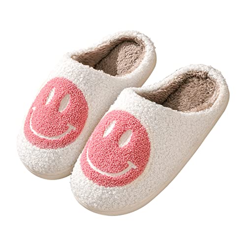 Smile Face Slippers for Women Happy face slippers Retro Soft Plush Warm Slip-on Slippers, Cozy Indoor Outdoor Slippers