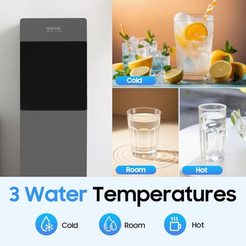 Image of Bottom Loading Water Cooler Dispenser for 3 or 5 Gallon Bottles,3 Temperature Settings Hot,Cold & Room Water Dispenser with Empty Bottle Alert,Stainless Steel Finish,for Office Home